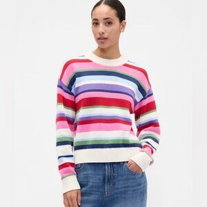 Gap Relaxed Happy Stripe Cropped Holidays Cotton Sweater M NWOT Casual Cozy